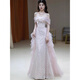 ACJK one-shoulder evening dress pink engagement wedding dress high-end light luxury niche host adult ceremony princess dress pink M