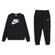 Nike (NIKE) printed solid color round neck pullover top American retro trousers casual sports suit men black suit (black) L