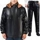 Manxi Nan Leather Jacket Leather Pants Leather Suit Plus Velvet Thickened Windproof Warmth Waterproof Motorcycle Motorcycle Driving Takeaway Work Clothes Men Gold Velvet Top + Pants Suit 2XL 120-140
