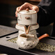 Porcelain brand tea set (cipaiming teaset) Ru Kiln Kung Fu tea set household ceramic teapot teacup lazy graphite high-end automatic tea set complete set Ru Kiln rich bamboo automatic tea set six cups