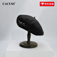 CACUSS oversized wool beret face-showing small hat women's 2024 new autumn and winter large head circumference versatile octagonal hat black one size (56CM-61CM)