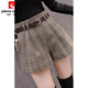 Pierre Cardin (Pierre Cardin) new autumn and winter high-waisted shorts women's woolen fashion belt versatile outer wear slim boots pants fashion plaid khaki 2XL 125Jin Jin equals 0.5 kg -135Jin Jin equals 0.5 kg