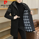 Pierre Cardin windbreaker men's mid-length velvet thickened woolen coat 2024 autumn and winter new woolen coat large size hooded top Khaki M