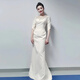 Seasonal host dress for women, high-end light luxury, white fishtail heavy industry banquet, dignified and atmospheric performance costume, slim annual party, picture color 2XL