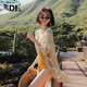 DK one-piece swimsuit for women 2025 new hot style high-end seaside hot springs dark yellow (with blouse) M