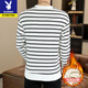 Playboy's new sweatshirt men's spring, autumn and winter round neck versatile slim fit plus velvet high-end striped men's long-sleeved T-shirt bottoming shirt 3376-black spring and autumn style XL recommended 130-145Jin Jin equals 0.5 kg