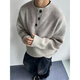 She Man Lai Sweater Men's 2024 Autumn and Winter New Gray American Retro Henley Collar Lazy Style Cleanfit Sweater Men Gray XL