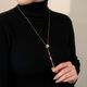 Yalundi golden double ring long necklace sweater chain light luxury high-end accessories women's 2025 new decorative long pendant