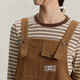 INMAN two-piece set 2025 autumn college retro Maillard striped long-sleeved T-shirt slit suspender skirt light brown S