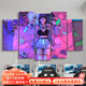 Cyberpunk hanging painting Internet cafe bar background wall decoration bedroom wall mural e-sports hotel room decoration painting C32AZ37-01 20*40cm*2+20*60cm*3 cloth film