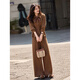 Awakening paradise, age-reducing and slimming, fashionable two-piece set, autumn fashion shirt jacket, straight wide-leg trousers, women's suit, Khaki S