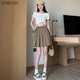 XINBUCKS Pocket Pleated Skirt Women's Short Skirt High Waist Slim A-Line Skirt Elastic Waist Skirt Spring Summer Autumn Student JK Skirt Black (Pocket Style) M Recommendation 85-105Jin Jin equals 0.5 kg