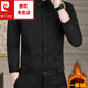皮尔卡丹（pierre cardin）冬季一体绒衬衫男士保暖长袖商务弹力抗皱条纹加绒加厚衬衣 88562灰色 3XL 适合160-175斤