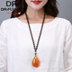 Fat Donglai's same style amber necklace for women, old beeswax pendant sweater chain for men and women, chicken oil yellow beeswax chicken wing wood necklace, old honey water drop/chicken wing wood chain