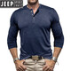 JEEP SPIRIT European and American tough guy Ami khaki American retro loose T-shirt cotton Henry collar long-sleeved inner layered shirt trendy men's military green XL