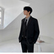 An Chuxia business professional formal casual suit men's spring and autumn Korean version slim small suit male student class uniform black suit + short shirt + black trousers + tie L Follow for free tie