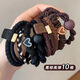 Read Fan's new headband for women, high-elastic rubber band hair tie, hairband, leather case, simple temperament, ponytail headwear, high-end, brown headband 5-piece set
