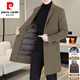 Pierre Cardin goose down lining wool double-sided woolen coat men's thickened woolen coat men's autumn and winter mid-length cashmere windbreaker khaki MN5582 suit collar wool double-sided woolen coat 3XL (155-165Jin Jin equals 0.5kg)