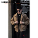 Sound Monkey Khaki Retro Workwear Jacket Men's High-end and Handsome Short Jacket Set Spring and Autumn Mature Style Men's Wear Set Khaki Jacket + Round Neck Sweater Black + Black Suit Pants XL