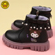 G.duck Little Yellow Duck Girls Short Boots Genuine Leather Children's Martin Boots 2025 Autumn and Winter New Kuromi Children's Shoes Plus Velvet Second Cotton Boots Black Single Boot + Soft Genuine Leather + Light Soft Sole + Kuromi Bow 33 Inner Length Approximately 21.1cm