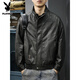 Playboy autumn and winter 2025 new handsome PU leather jacket men's autumn stand-up collar loose American top pilot leather jacket black gray plus velvet L suitable weight 130-145Jin Jin equals 0.5 kg