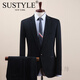 SUSTYLE luxury high-end brand men's high-end suit suit men's slim fit suit men's three-piece suit banquet business formal black one button (suit + trousers) XL 52