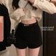 FOX.G Black Woolen Shorts Women's Autumn and Winter Outer Wear Women's 2025 New High Waisted A-Line Casual Leggings Hot Pants Double Pocket Woolen Shorts Black No Belt M Recommended 105 Jin Jin equals within 0.5 kg