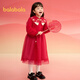 Balabala Girls New Chinese Style Knitted Dress 2025 Spring Red Mesh Princess New Year Dress 208125111006