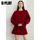 DPLAY2025 Autumn New Casual Red Round Neck Flower Design Sweater Knit Top Long Sleeve Women Ankora Red-Top XL