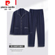 Pierre Cardin middle-aged and elderly dad pajamas men's spring and autumn pure cotton plus size casual cardigan winter home wear suit can be worn outside Dark blue cotton cardigan XL Recommended 140Jin Jin equals 0.5kg -160Jin Jin equals 0.5kg