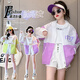 G.DUCKKIDS Girls Color Block Sun Protection Clothing 2024 Summer New Medium and Large Children's Insulated Thin Jacket Loose Casual Western Style Top 2316 Purple 170 Recommended Height 160-170 Age 14-15 Years Old