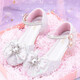 Ruiyang Children's High Heels Female Elsa Princess Dress Shoes Girls Crystal Shoes Single Shoes Pearl Sparkling Diamond Stage Performance Shoes Pink Size 29 Inner Length 18.9cm