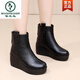 Woodpecker Wedge Boots Women's Fashion Genuine Leather Casual Round Toe Plus Velvet High Heels Thick Soled Platform Women's Boots 2026 Autumn and Winter Versatile Black Single Boots 36