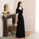 Velvet black long evening dress slim dress art entrance ceremony musical instrument performance conductor presides over annual meeting black S