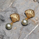 Shellfish Tahitian French retro pearl earrings gray shell beads pendant literary light luxury ear clip women's earrings (silver needle)