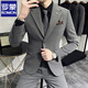 ROMON high-end commuter large size suit men's business casual suit Korean version slim suit wedding groom three-piece suit medium gray suit + trousers XL 120-132Jin Jin equals 0.5 kg