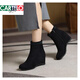 CARTELO Women's Boots Mid-calf Boots Women's Autumn and Winter Increased Mid-Heel Martin Boots Black 414243 Wedge Large Size Short Boots Women's Shoes Black Green Velvet Lining 37