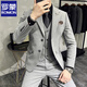 ROMON high-end commuter large size suit men's business casual suit Korean version slim suit wedding groom three-piece suit medium gray suit + trousers XL 120-132Jin Jin equals 0.5 kg