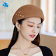 Lanshimengdai 2024 Autumn and Winter Warm Wool Wool Butterfly Beret Elegant Retro Painter Hat Western Fashion Curly Beret Elegant * Khaki (High Quality - 100% Wool) One Size for Adults (Hidden Adjustment 56-57.5cm)
