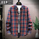 JEEP高档纯棉格子衬衫潮流宽松休闲长袖加绒衬衣春秋冬加厚保暖服男士 MCS06红格 加绒 M 165