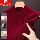 Pierre Cardin Wollweste für Männer mittleren Alters und ältere Menschen Frühling, Herbst und Winter verdickte warme Pulloverweste Papa Strickjacke Weste rot Geschenkbox XL 115