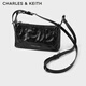 CHARLES&KEITH pleated wax leather cross-body small square bag handbag armpit bag women's birthday gift CK2-80160183 Noir black S