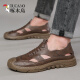 
Woodpecker genuine leather cowhide heightened hole shoes for men summer new 2024 sandals men breathable hollow men casual inner 6629 khaki/inner height increase 38