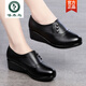 Woodpecker high-end genuine leather mother's shoes women's 2025 autumn new wedge heel soft sole non-slip middle-aged and elderly casual leather shoes black 37