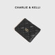 CHARLIE&KELLI brand CK light luxury bag women's bag rhombus simple card bag thin clutch bag short coin purse black