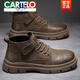 CARTELO autumn and winter Martin boots men's shoes summer genuine leather 2025 new British high-top lace-free casual retro workwear leather shoes Khaki 40