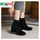 CARTELO Women's Boots Mid-calf Boots Women's Autumn and Winter Increased Mid-Heel Martin Boots Black 414243 Wedge Large Size Short Boots Women's Shoes Black Green Velvet Lining 37