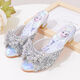 Ye Yu Silver Children's Crystal Slippers Fashionable Children's High Heel Slippers Frozen Princess Elsa A516-3 Silver 29 Inner Length 18cm (size is too small)