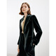 Langzi right shoulder high-end temperament retro velvet suit jacket professional commuting suit top winter new style garden green 2 M