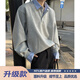 Pugos fake two-piece American retro shirt for men in spring and autumn loose Henry collar splicing design striped inner T-shirt sweatshirt gray upgraded model XL suitable for 130-145 Jin Jin equals 0.5 kg one size